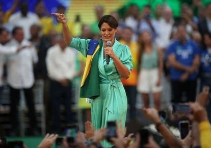 Michelle Bolsonaro, em 24 de julho no Rio de Janeiro. RICARDO MORAES (REUTERS/Reprodução do El País)